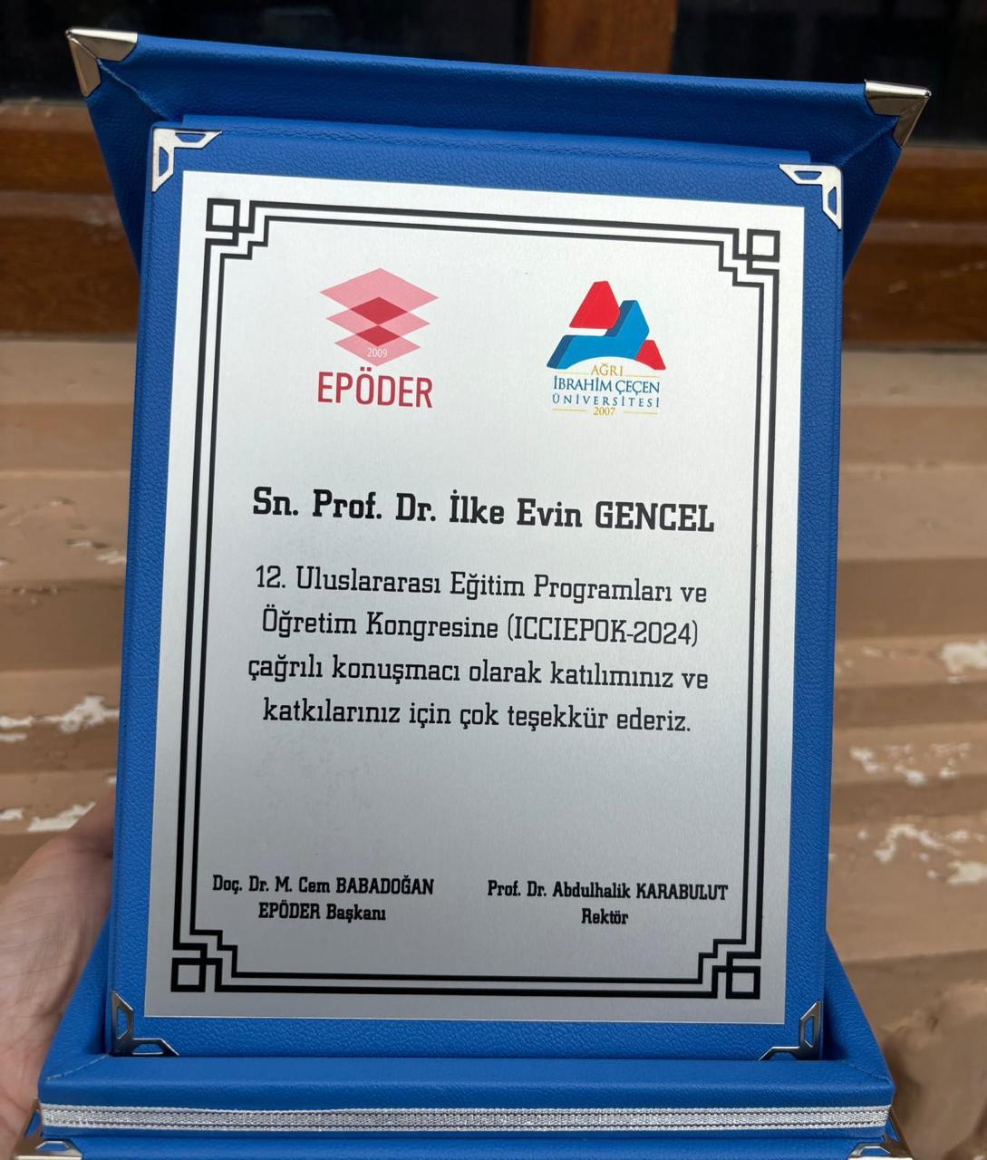 Ağrı – 12. Uluslararası Eğitim Programları ve Öğretim Kongresi (ICCIEPOK-2024) - Prof. Dr. İlke Evin Gencel akademik etkinlik fotoğrafı